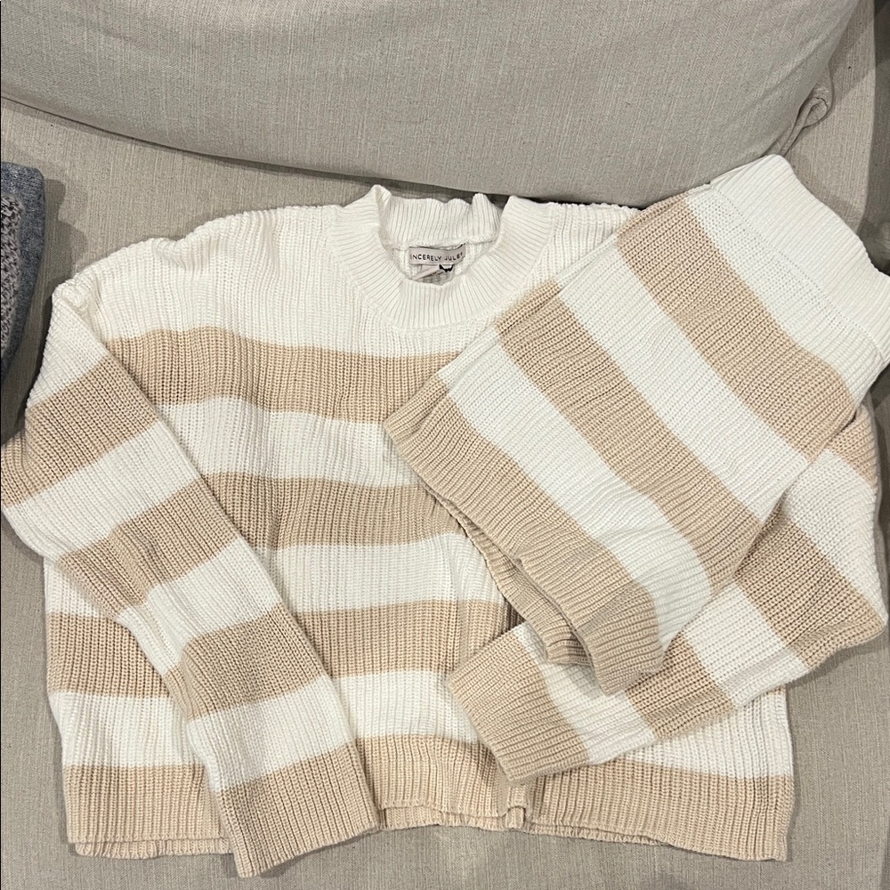 Sincerely Jules Cream and Tan Striped Sweater